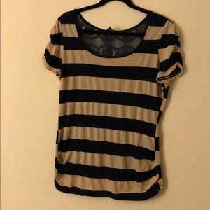 Striped Cinched Shoulder Top w/ Lace Back